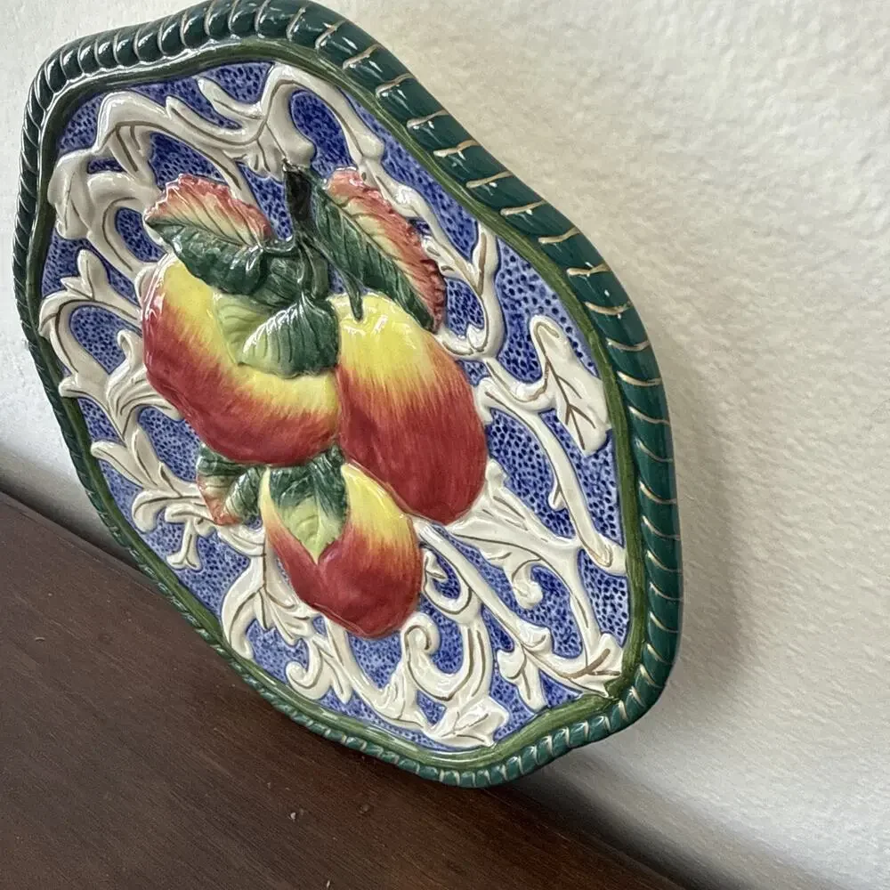 Fitz & Floyd Wall Hanging Plate Florentine Fruit Blue with Pomegranites 6442211
